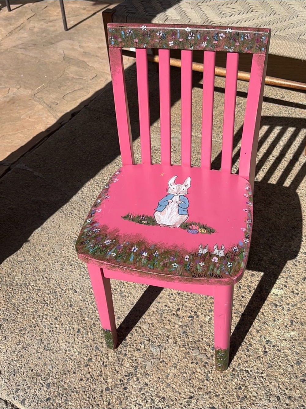 2009 Unisex Hand-Painted Pink Bunny Children's Chair Nursery Decor
